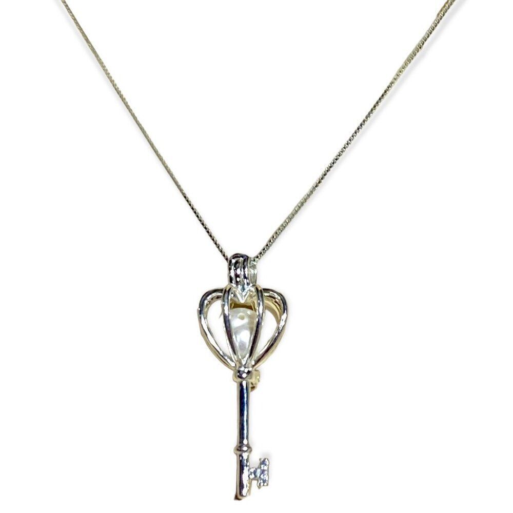Sterling Silver Crown Skeleton Key Locket Necklace - NEW